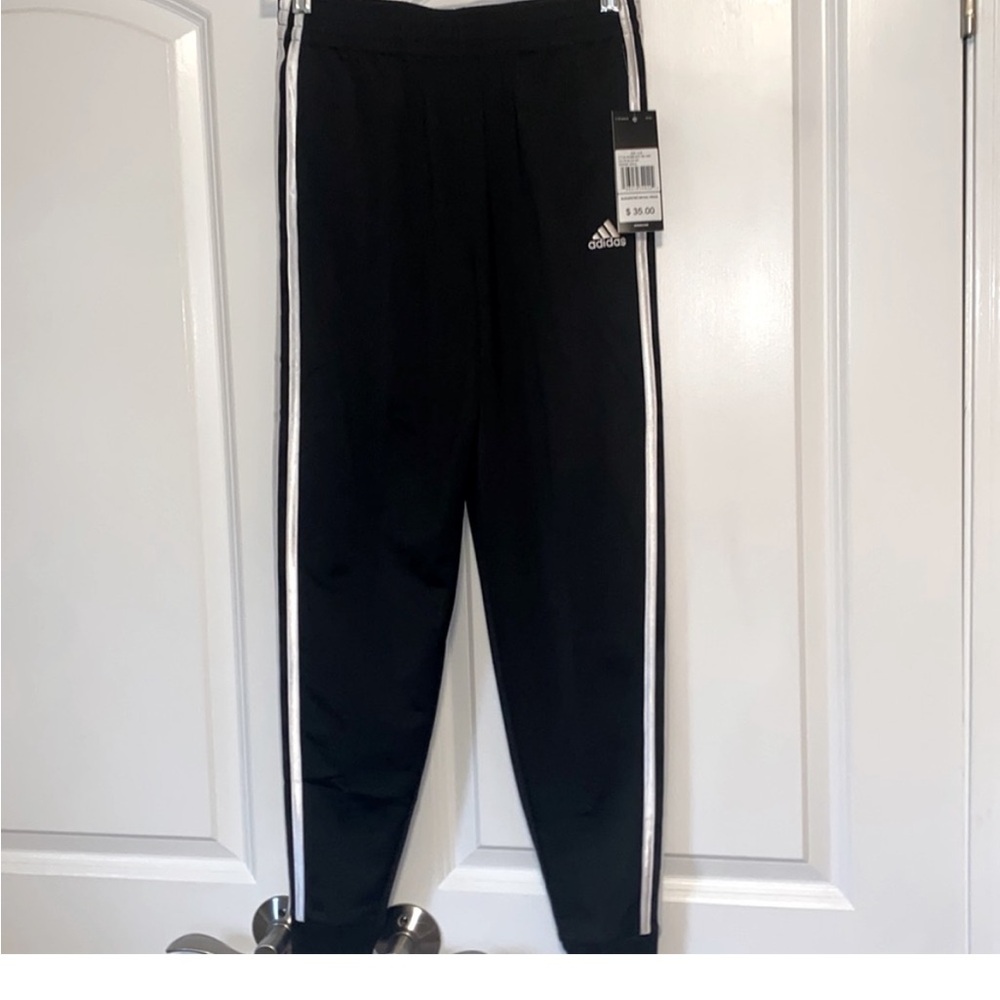 Adidas 3 stripe black joggers girls 14 NWT